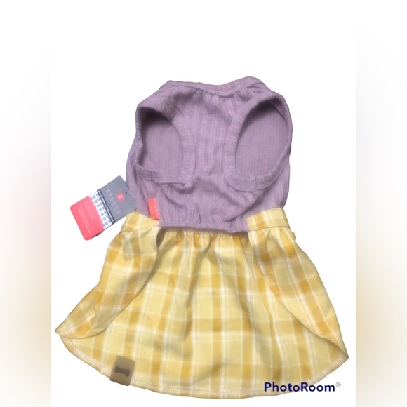 XL Dog knitted dress with bow Purple Top Yellow Plaid bottom - Picture 6 of 6